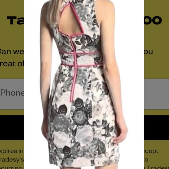 Floral Ivory/Cream, Black, Grey w/ hot pink trim tailored dress - Picture 2 of 13